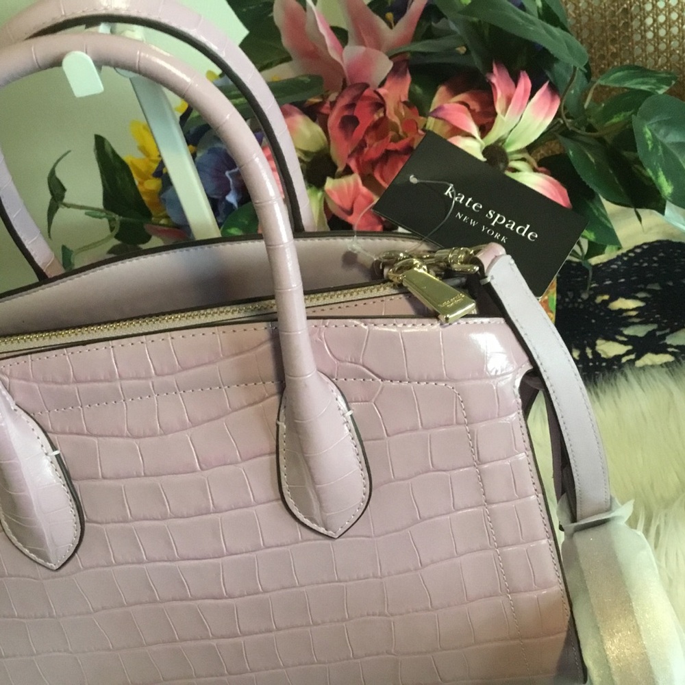 HP-Kate Spade NWT Knott Croc-embossed Medium Zip-top Satchel in Violet Mist/NWT - Picture 8 of 15